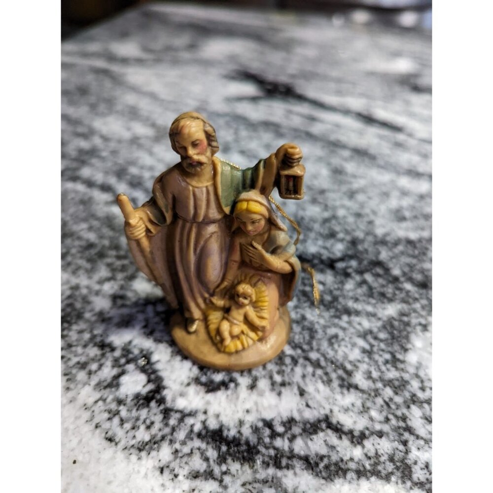 Vintage Italian Jesus Joseph & Mary Molded Hard Plastic Christmas Ornament